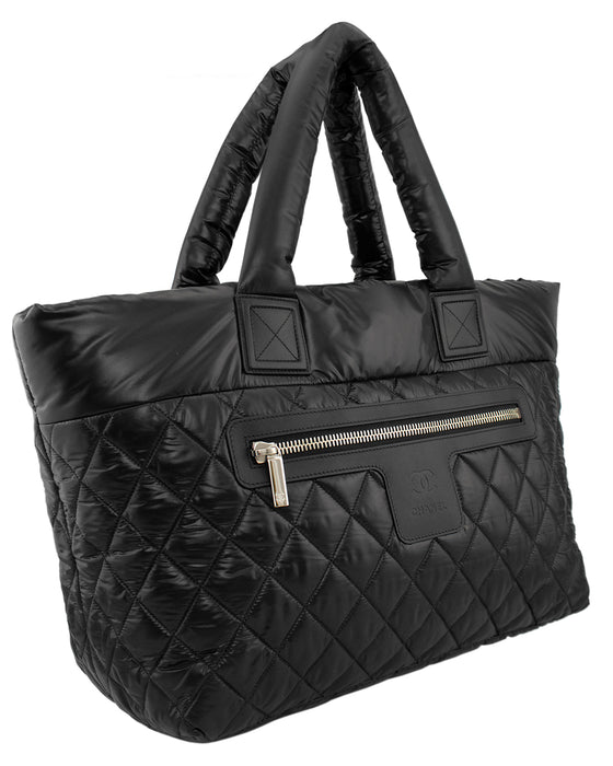 Black Coco Cocoon Quilted Puffer Tote
