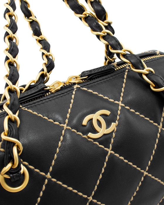 CHANEL Quilted Leather Surpique Bowler Bag Beige