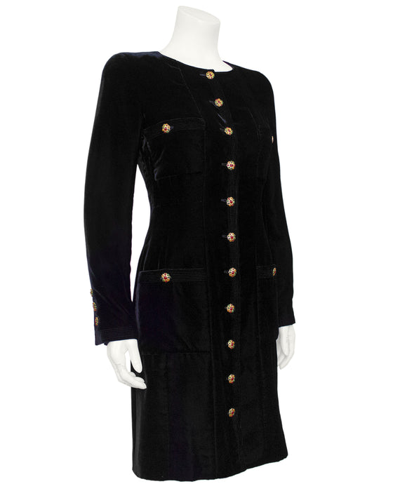 Black Velvet Dress with Gripoix Buttons