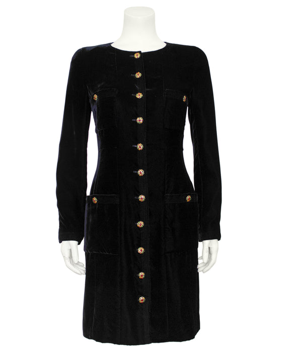 Black Velvet Dress with Gripoix Buttons