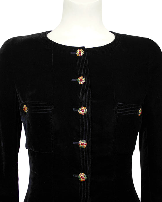 Black Velvet Dress with Gripoix Buttons