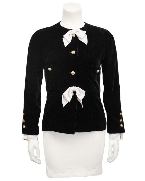 Black Velvet Jacket with Cream Satin Bows