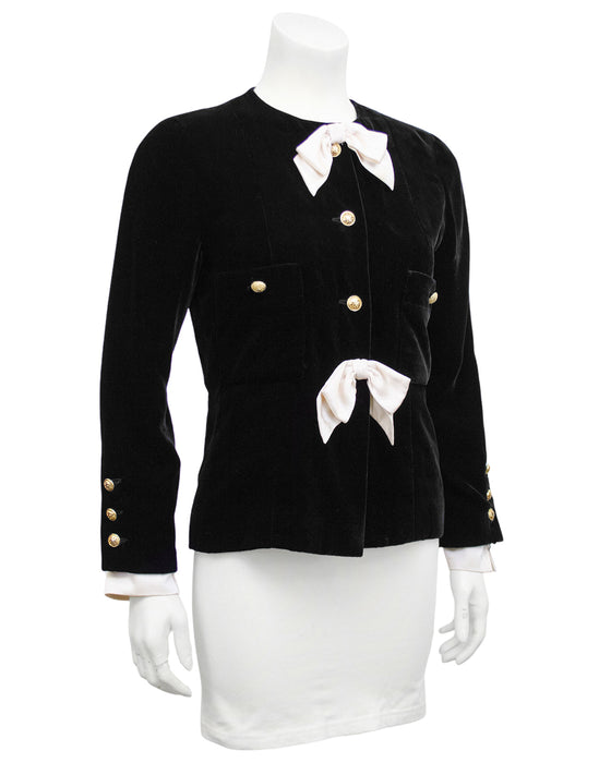 Black Velvet Jacket with Cream Satin Bows