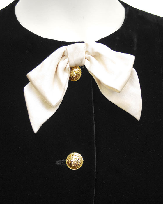 Black Velvet Jacket with Cream Satin Bows