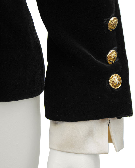 Black Velvet Jacket with Cream Satin Bows