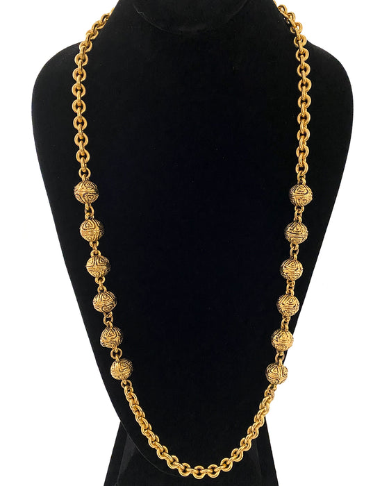 Gold Tone Chain Link Necklace with Gilded Beads – Vintage Couture