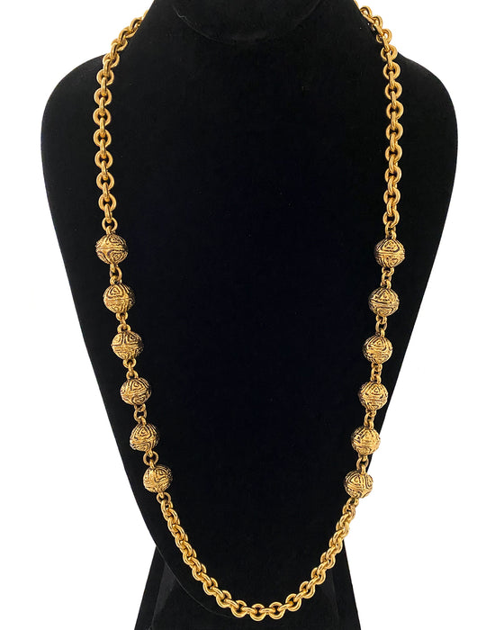 Gold Tone Chain Link Necklace with Gilded Beads