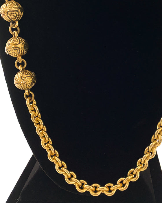 Gold Tone Chain Link Necklace with Gilded Beads