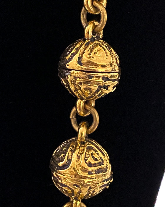 Gold Tone Chain Link Necklace with Gilded Beads
