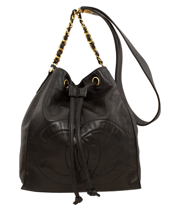 Dark Brown Leather Bucket Bag