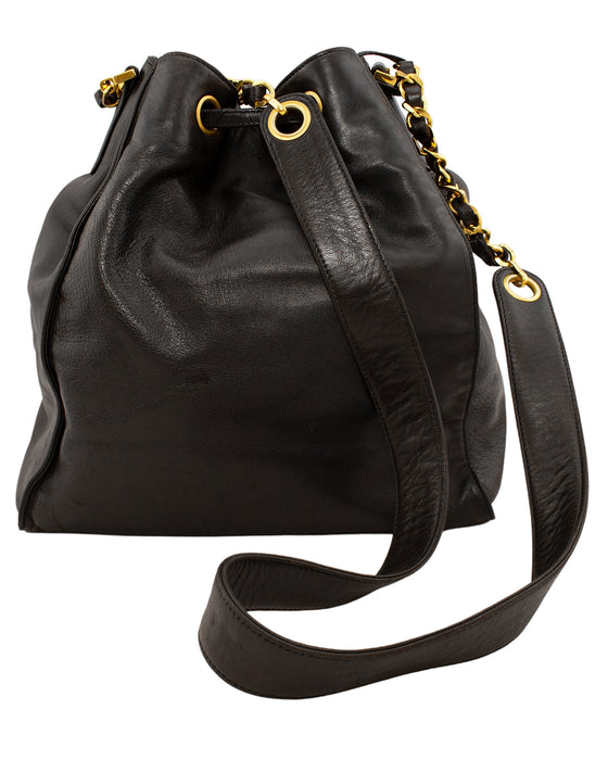 Dark Brown Leather Bucket Bag