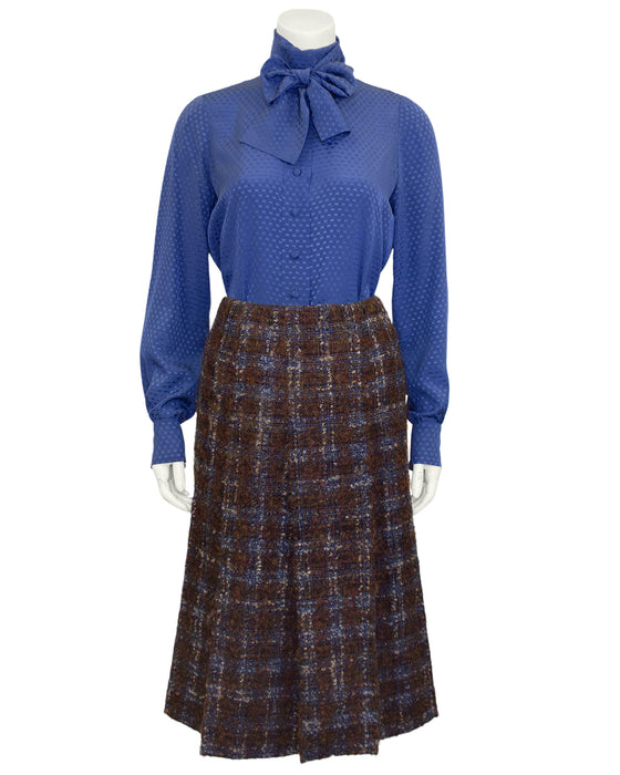 Brown and Blue Haute Couture Tweed 5 Piece Skirt Suit from 1981