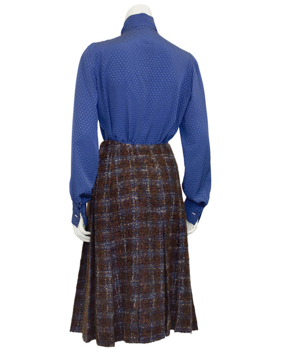 Brown and Blue Haute Couture Tweed 5 Piece Skirt Suit from 1981