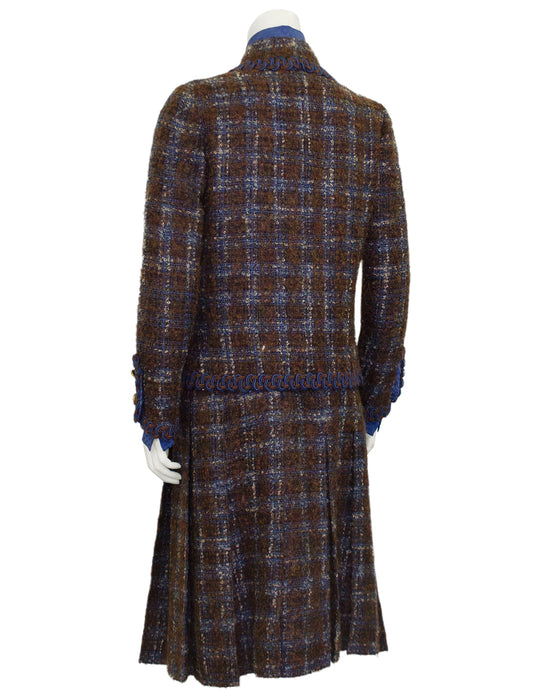 Brown and Blue Haute Couture Tweed 5 Piece Skirt Suit from 1981
