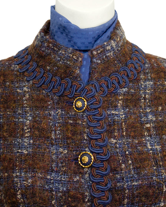 Brown and Blue Haute Couture Tweed 5 Piece Skirt Suit from 1981