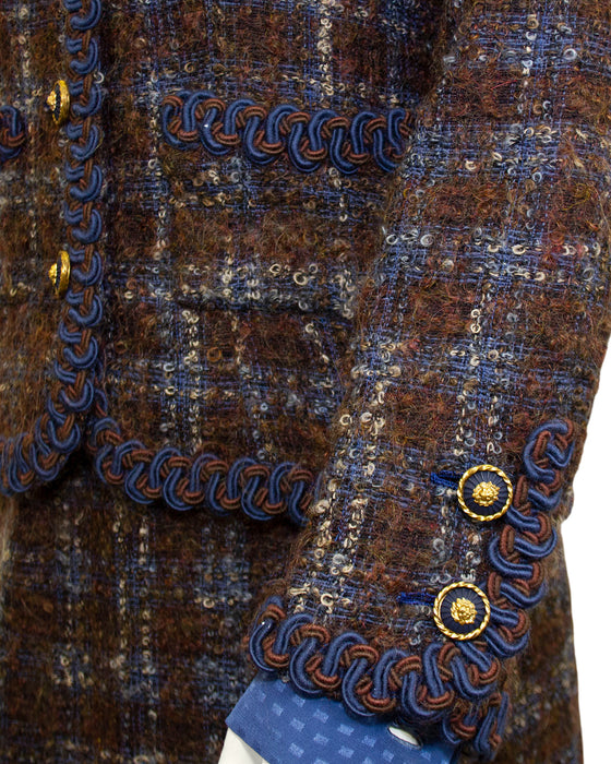 Brown and Blue Haute Couture Tweed 5 Piece Skirt Suit from 1981