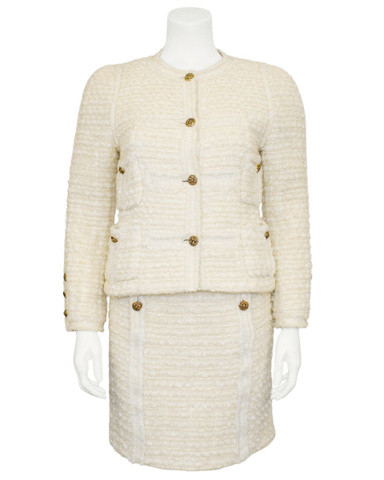 Cream Haute Couture Boucle and Tweed Skirt Suit