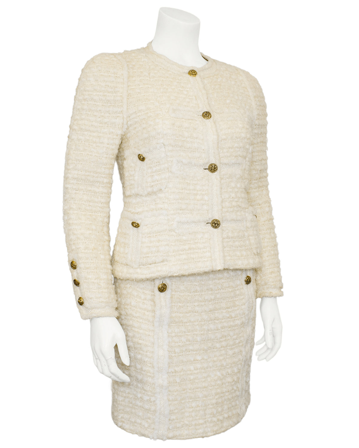 Cream Haute Couture Boucle and Tweed Skirt Suit