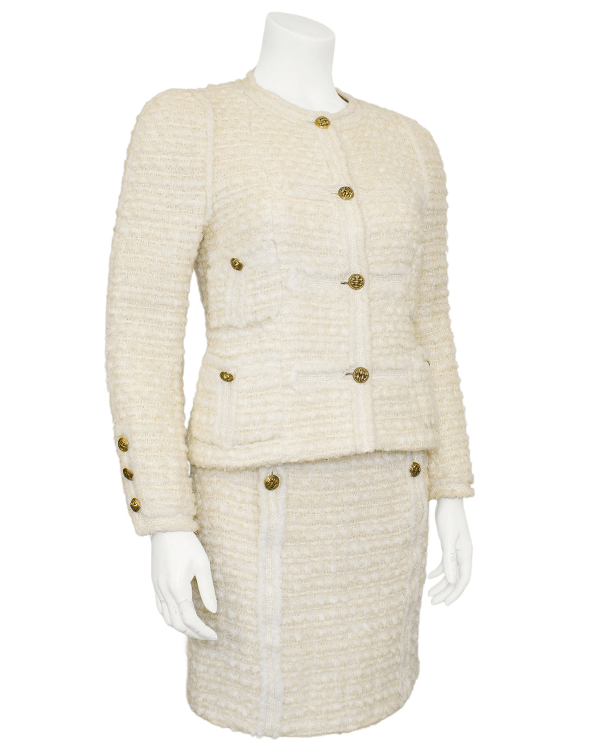 Cream Haute Couture Boucle and Tweed Skirt Suit – Vintage Couture