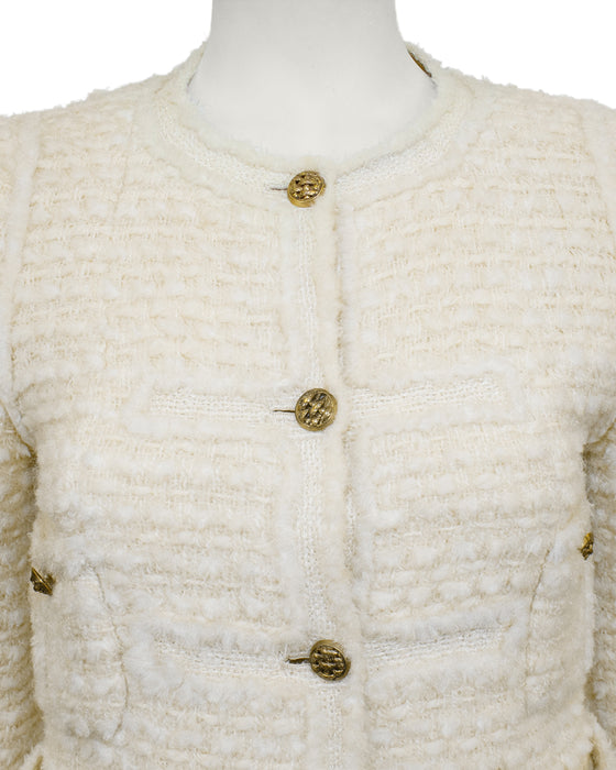 Cream Haute Couture Boucle and Tweed Skirt Suit