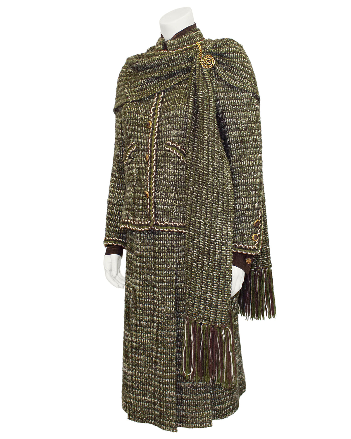 chanel tweed long coat