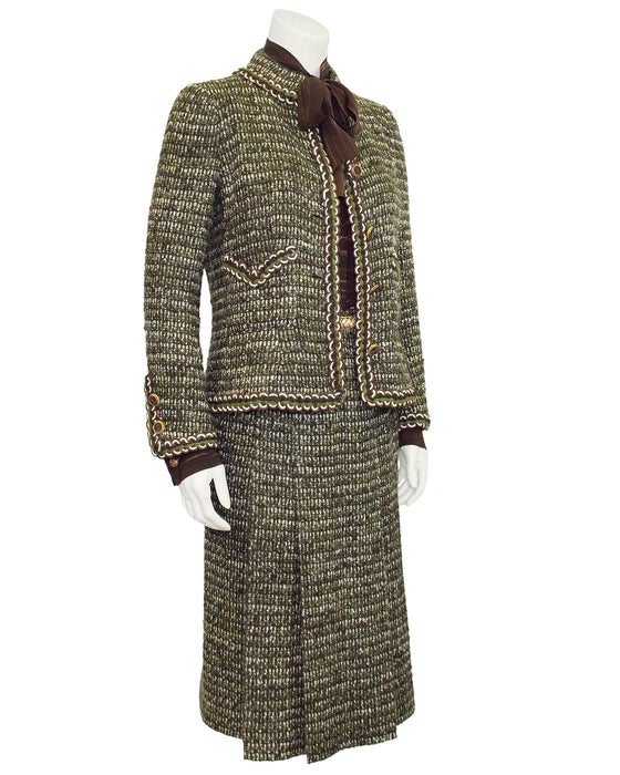1981 Green and Brown Tweed 6 Piece Skirt Suit – Vintage Couture