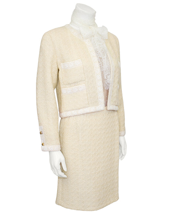 Cream Lace & Bouclé Wool 5pc RTW Skirt Suit