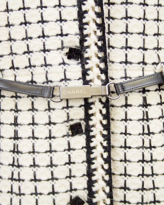 White and Black Boucle Long Jacket