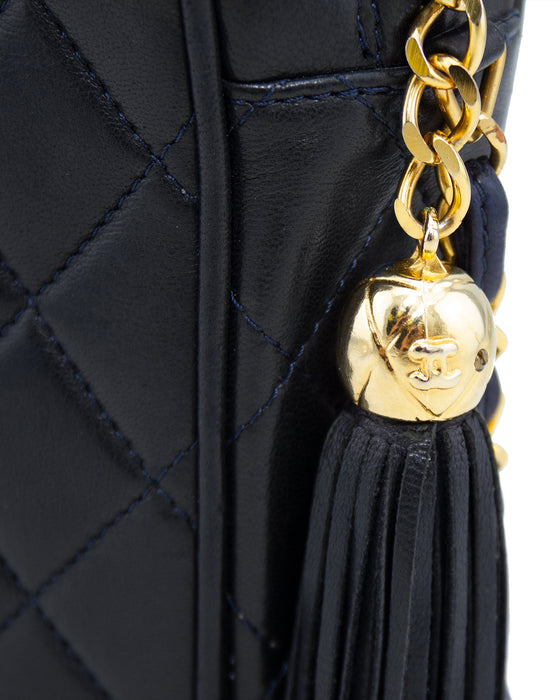 Navy Blue Quilted Leather Large Camera Bag