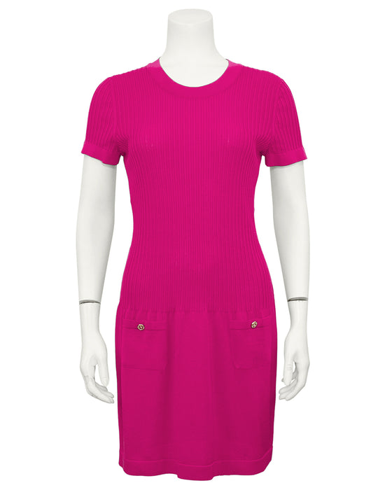 Magenta Ribbed Knit Dress