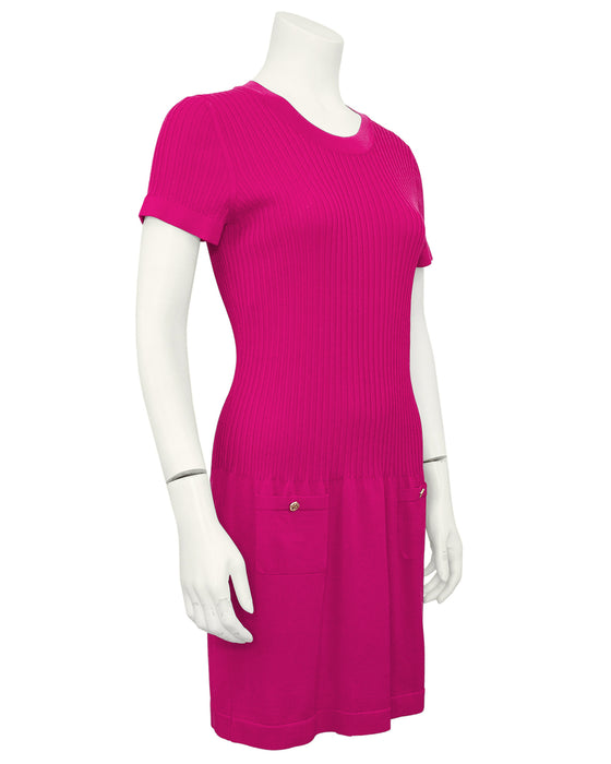 Magenta Ribbed Knit Dress