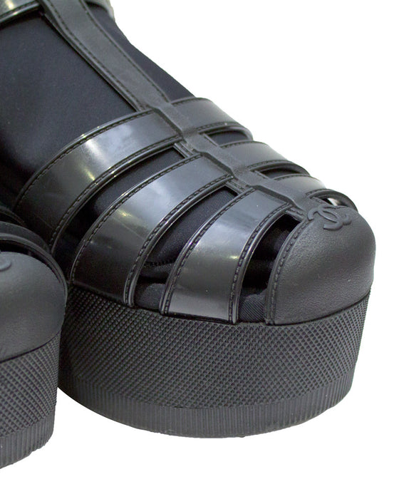 Black Platform Jelly Sandals with Sockette
