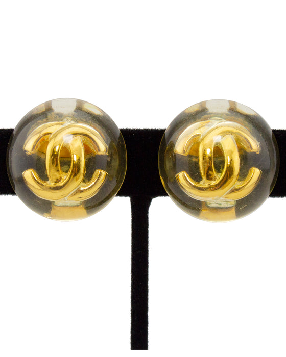 Lucite Clip Earrings With Gold CC Logo