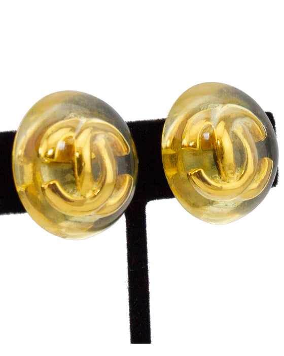 Lucite Clip Earrings With Gold CC Logo – Vintage Couture