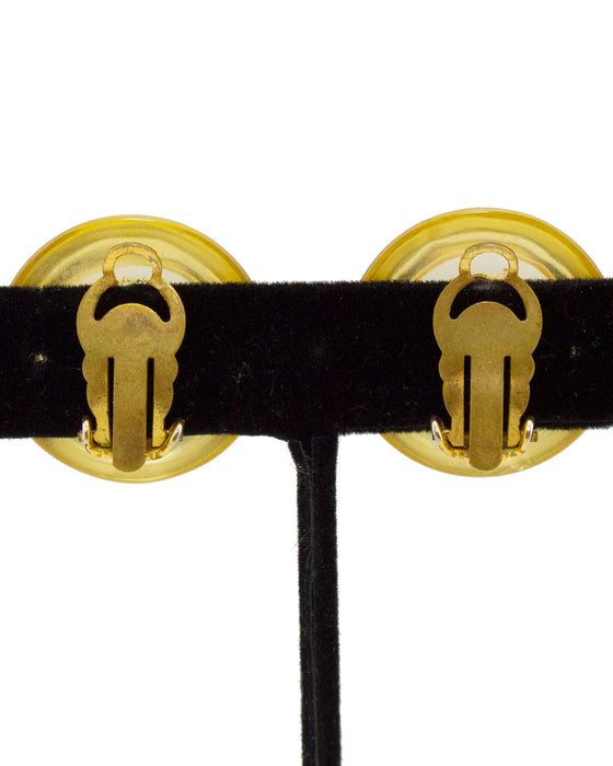 Lucite Clip Earrings With Gold CC Logo