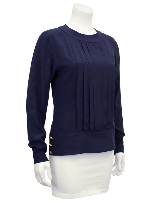 Navy Blue Silk Blouson Top