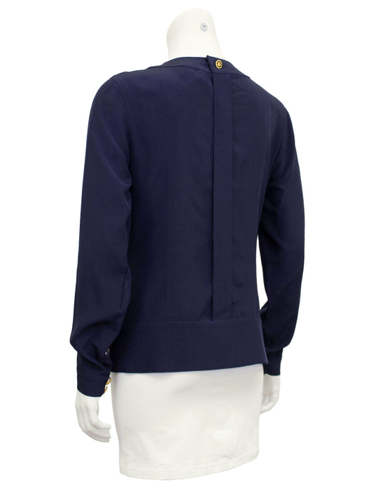 Navy Blue Silk Blouson Top