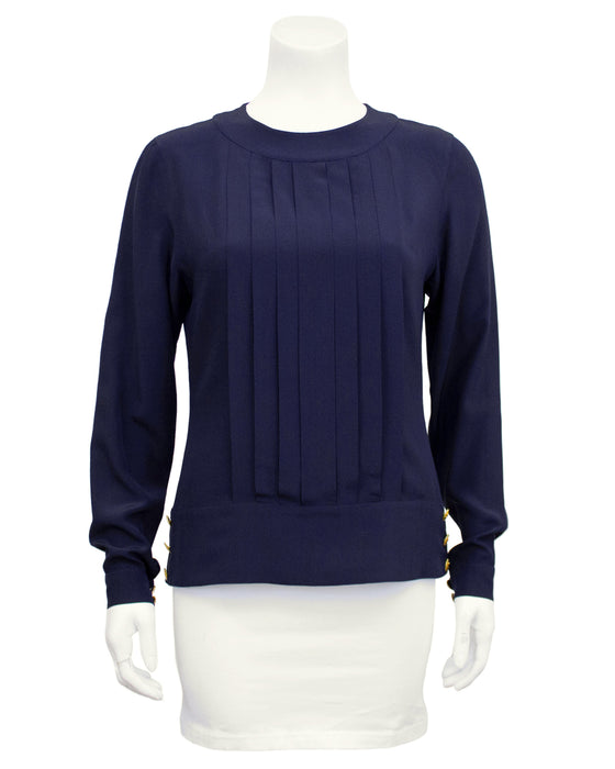 Navy Blue Silk Blouson Top