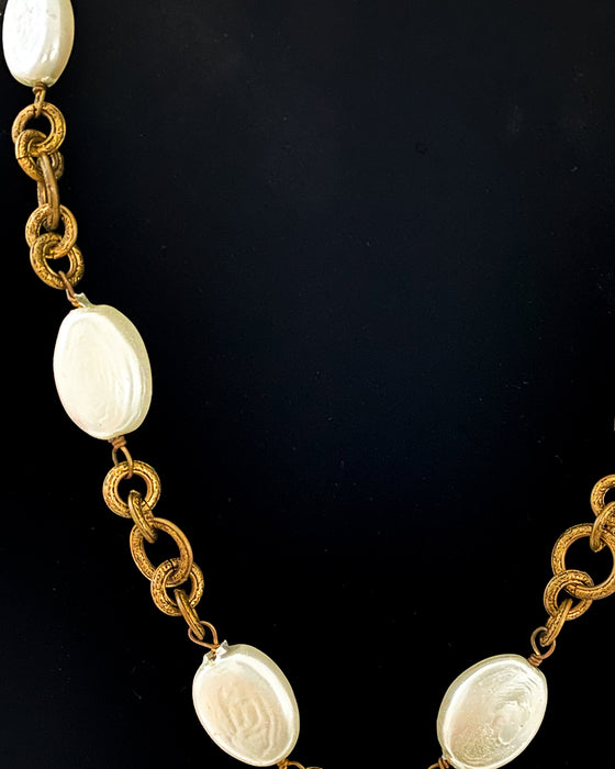 Pearl and Gilt Metal Chain Drop Necklace
