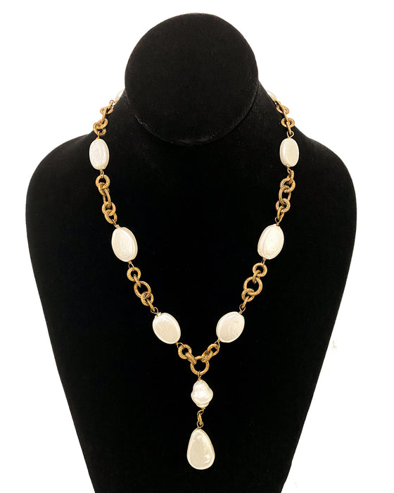 Pearl and Gilt Metal Chain Drop Necklace – Vintage Couture