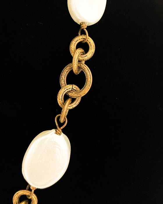 Pearl and Gilt Metal Chain Drop Necklace