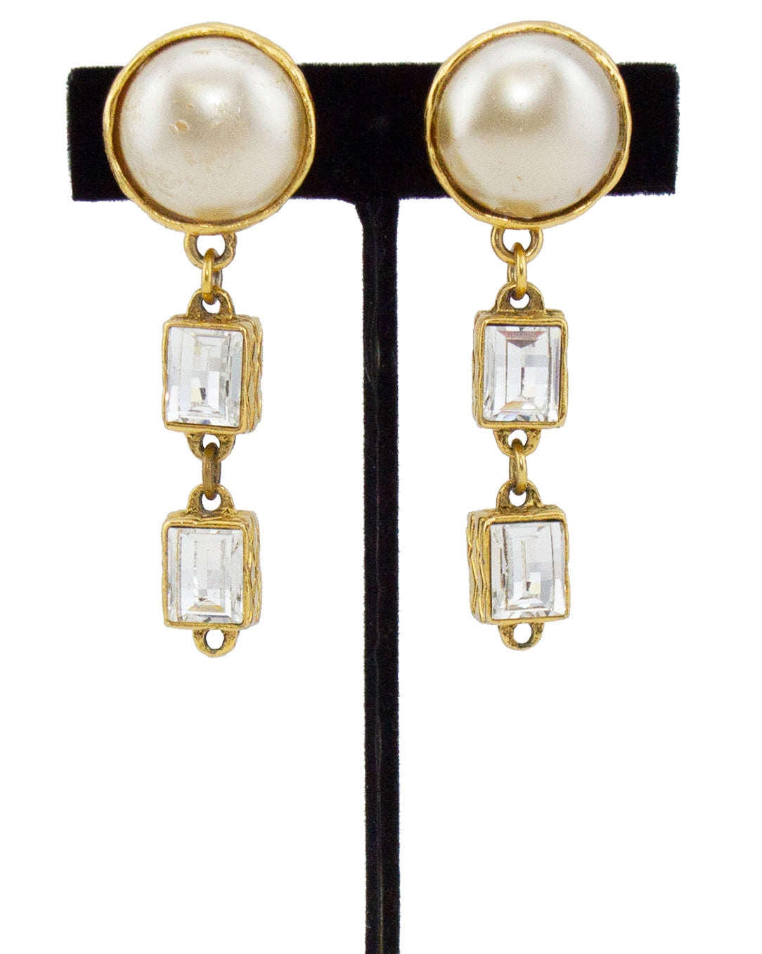 Chanel Black and White Crystal and Pearl Clip-On Earrings - Ann's