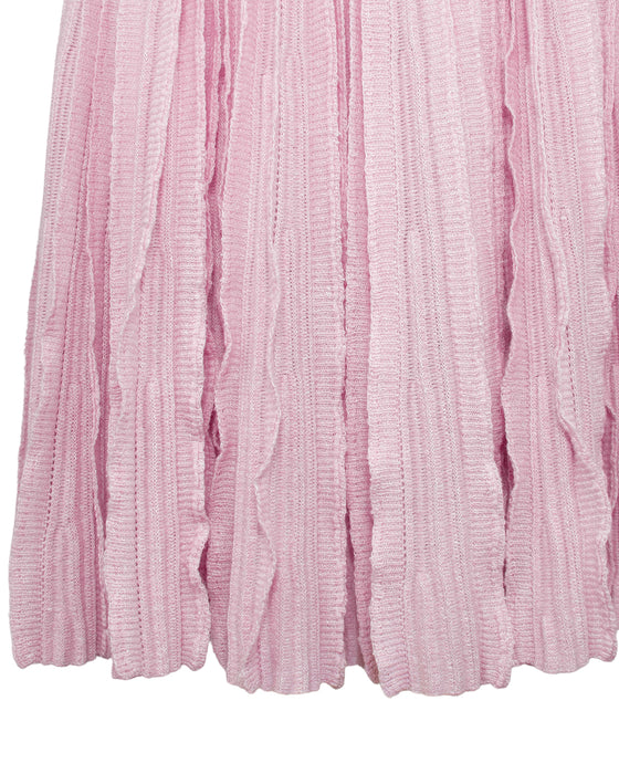 Pink Linen & Cashmere Plisse Knit Dress