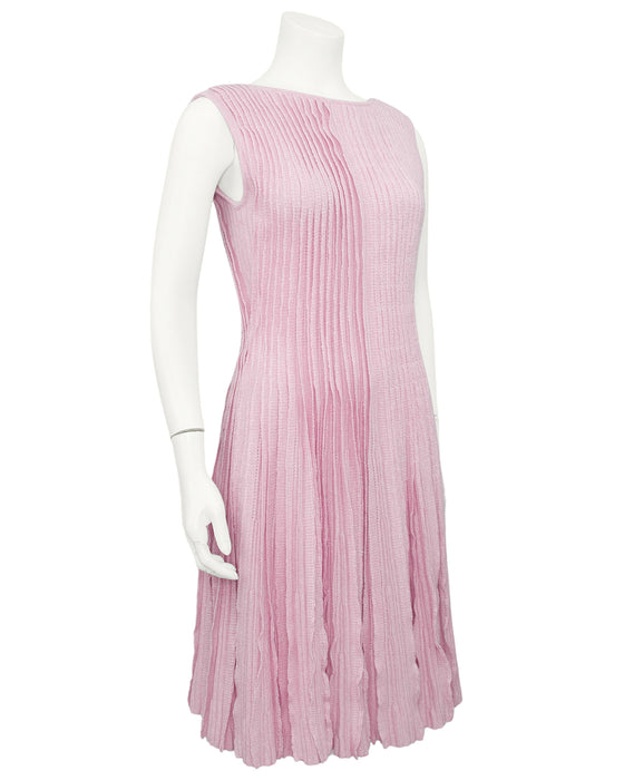 Pink Linen & Cashmere Plisse Knit Dress