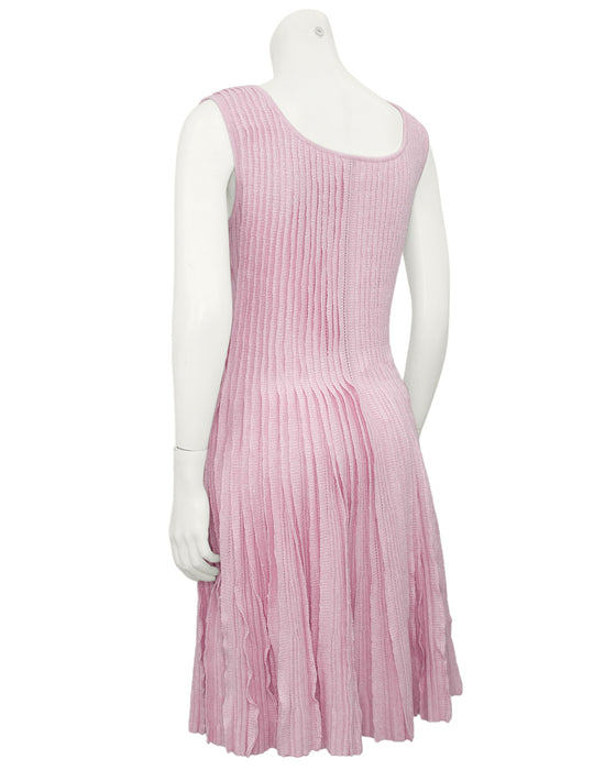 Pink Linen & Cashmere Plisse Knit Dress