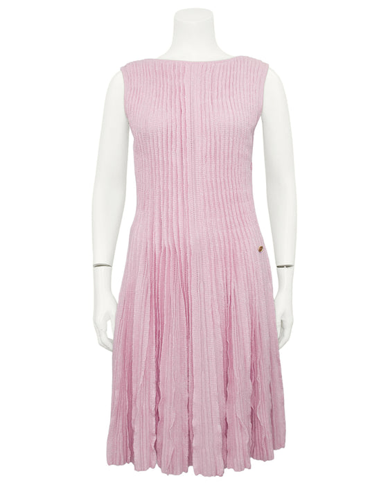 Pink Linen & Cashmere Plisse Knit Dress