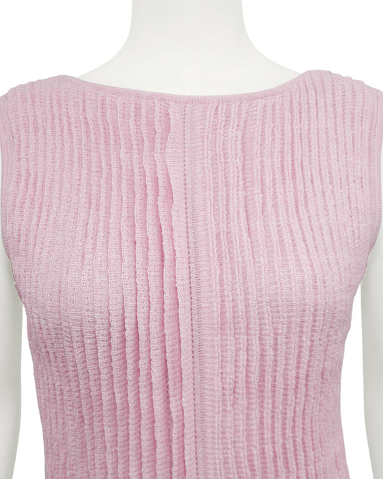 Pink Linen & Cashmere Plisse Knit Dress