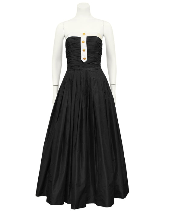 Autumn 1986 Runway Strapless Black Taffeta Tea Length Dress