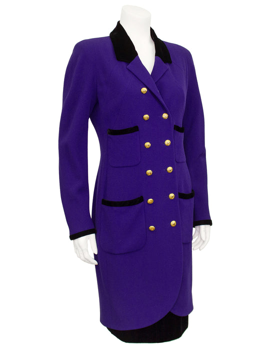 Purple and Black Velvet Coat Dress and Skirt Ensemble