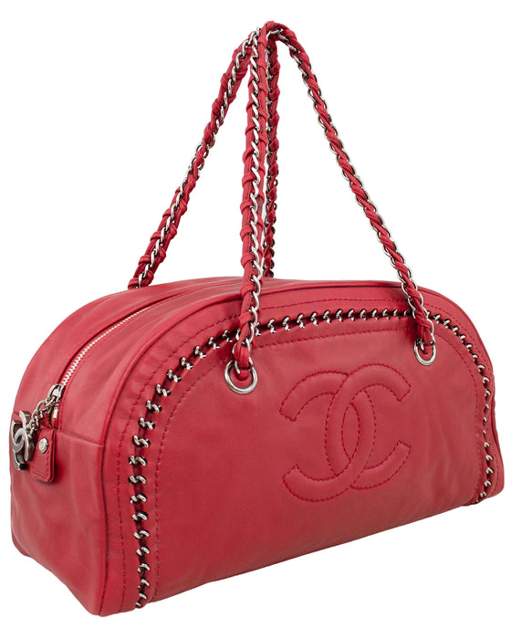 Raspberry Leather Luxe Ligne Bowler Bag